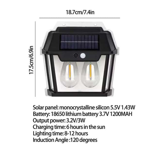 Motion Sensor Tungsten Wall Lamp - LED Outdoor Waterproof Solar Powered Yard Lights, Exterior Wall Mount for Garden & Yard Decor