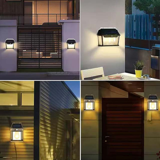 Motion Sensor Tungsten Wall Lamp - LED Outdoor Waterproof Solar Powered Yard Lights, Exterior Wall Mount for Garden & Yard Decor