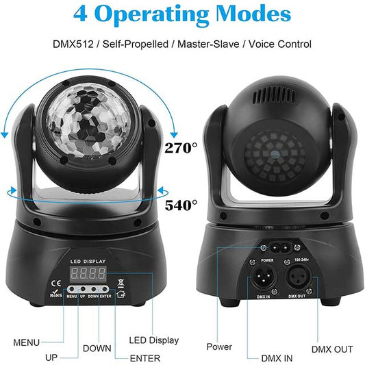 30W Moving Head Stage Light &amp; LED Party Light – Double-Sided DJ Lighting with DMX512 Sound Activated Control for Disco, Club, Live Show, Wedding, Halloween &amp; Christmas Events