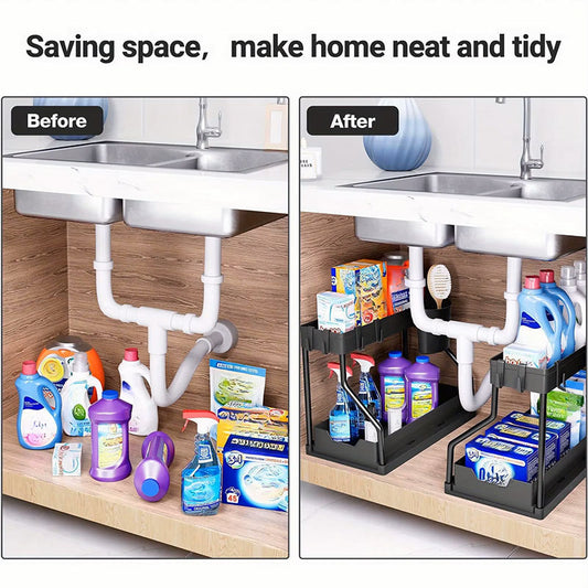 Multi-Layer Pull-Out Kitchen & Bathroom Organizer – Sliding Under-Sink Storage Rack for Spices and Sundries