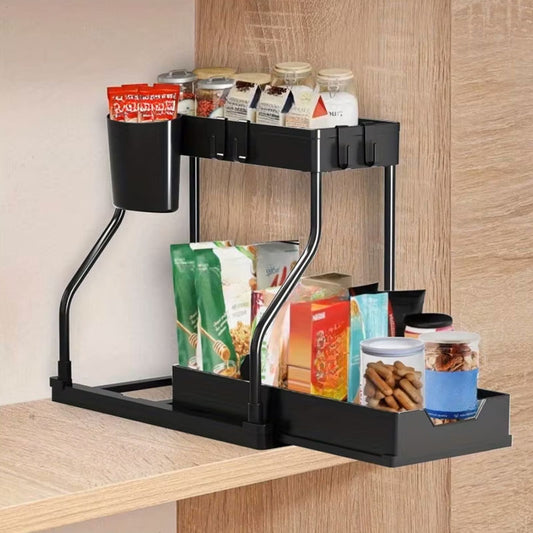 Multi-Layer Pull-Out Kitchen & Bathroom Organizer – Sliding Under-Sink Storage Rack for Spices and Sundries