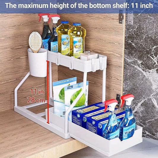 Multi-Layer Pull-Out Kitchen & Bathroom Organizer – Sliding Under-Sink Storage Rack for Spices and Sundries