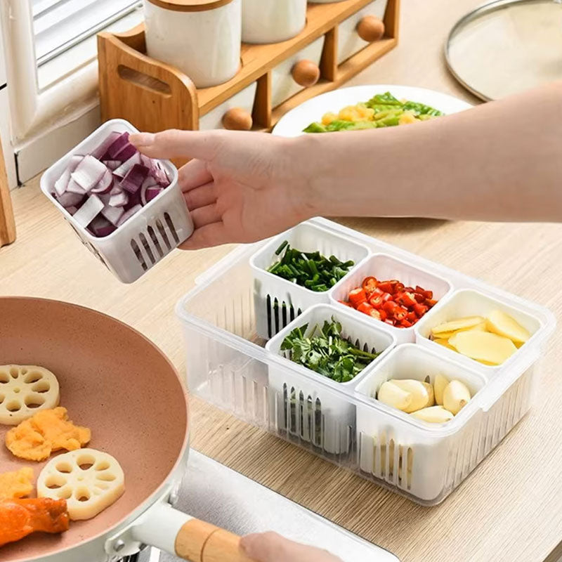 Boîte de Conservation Drainante Polyvalente pour Réfrigérateur | Organisateur de Rangement pour Gingembre, Ail et Oignon | Panier de Drainage pour Légumes de Cuisine