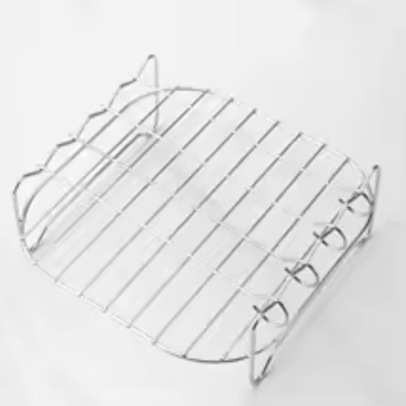 [17cm x 17cm x 7cm] Kit de grille carrée polyvalente pour friteuse à air – Support de barbecue en acier inoxydable avec brochettes – Grille polyvalente pour cuiseur vapeur et déshydrateur pour barbecue extérieur et cuisine