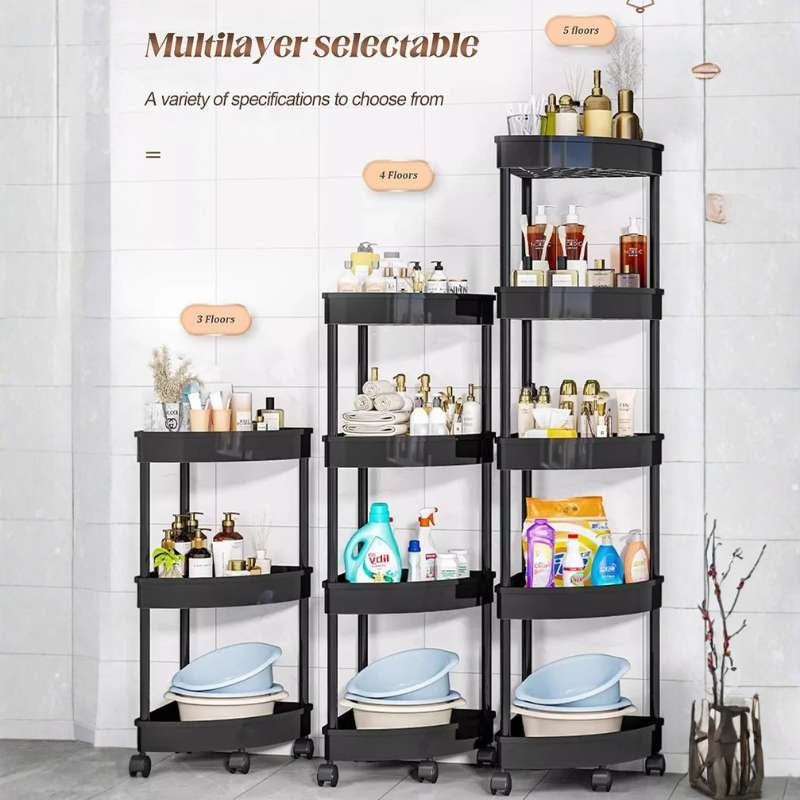 Chariot de rangement roulant mince multi-niveaux avec roues – Étagère utilitaire robuste à forte capacité de charge pour la cuisine, la salle de bain et le salon – Organisateur mobile peu encombrant – Options à 3, 4 ou 5 couches (noir/blanc)