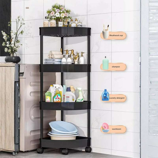 Multi-Tier Slim Rolling Storage Cart with Wheels – Heavy-Duty High Load-Bearing Utility Rack for Kitchen, Bathroom & Living Room – Mobile Space-Saving Organizer – 3, 4, or 5 Layer Options (Black / White)