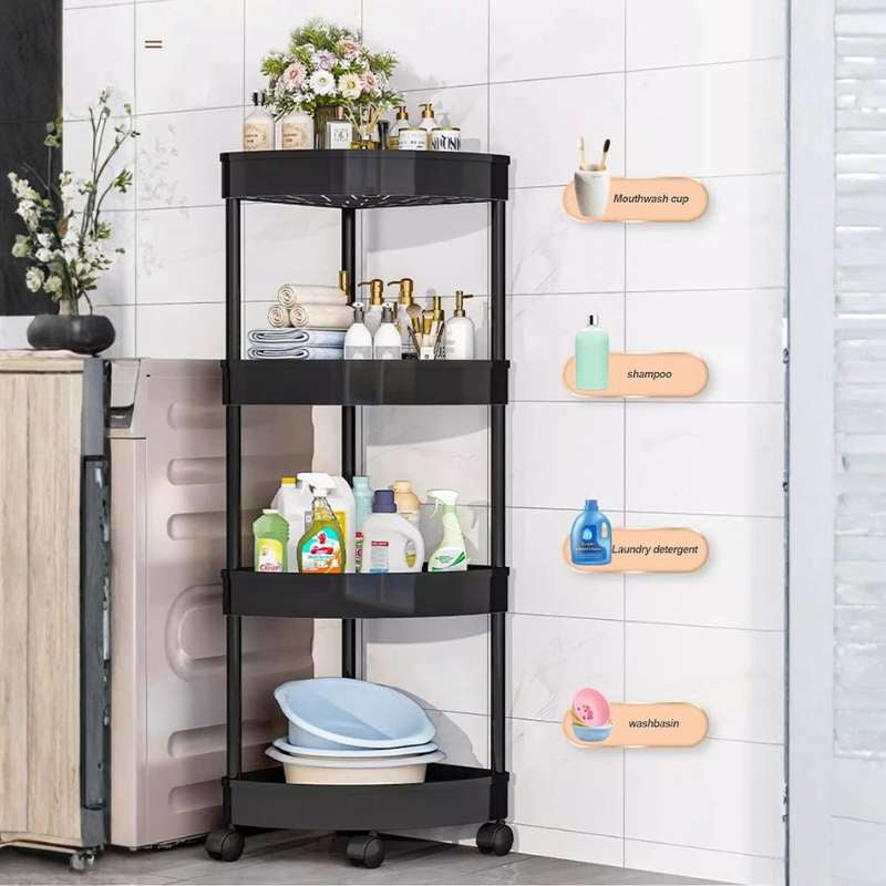 Chariot de rangement roulant mince multi-niveaux avec roues – Étagère utilitaire robuste à forte capacité de charge pour la cuisine, la salle de bain et le salon – Organisateur mobile peu encombrant – Options à 3, 4 ou 5 couches (noir/blanc)