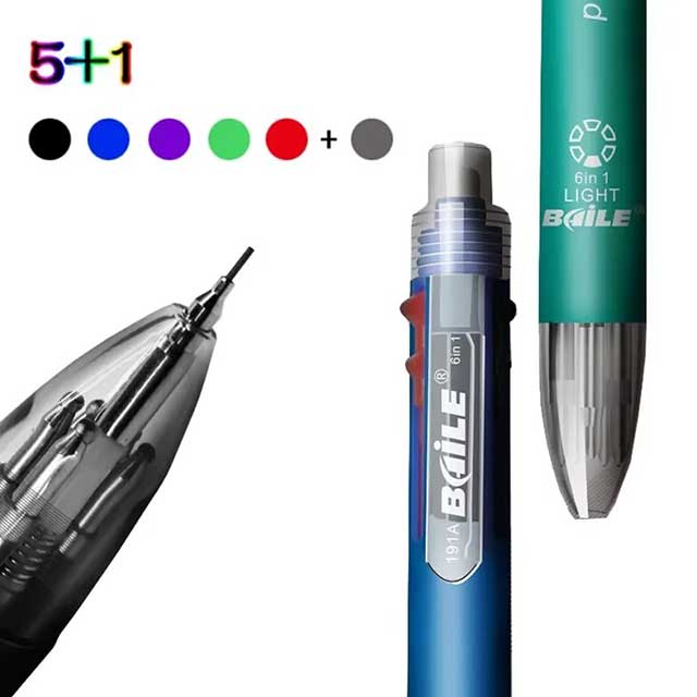 6-in-1 Multicolor Ballpoint Pen – Push Type Press Pens with 6 Ink Colors for School & Office Supplies