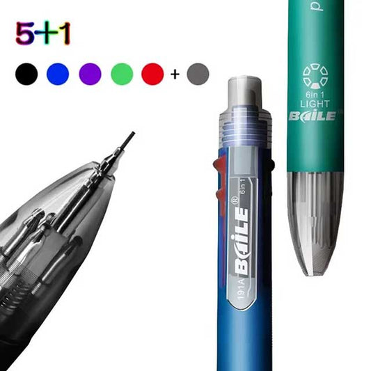 6-in-1 Multicolor Ballpoint Pen – Push Type Press Pens with 6 Ink Colors for School & Office Supplies