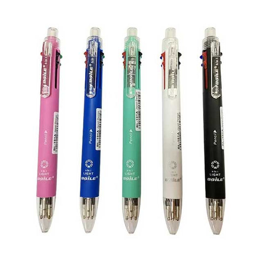 6-in-1 Multicolor Ballpoint Pen – Push Type Press Pens with 6 Ink Colors for School & Office Supplies