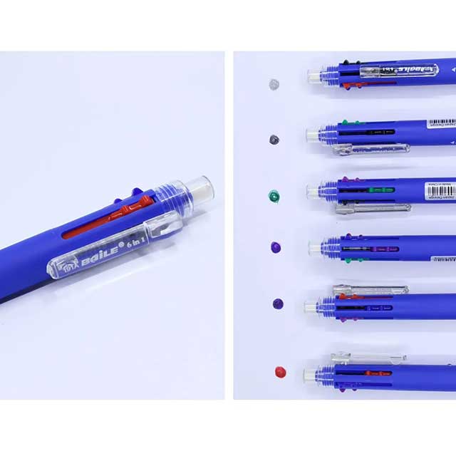 6-in-1 Multicolor Ballpoint Pen – Push Type Press Pens with 6 Ink Colors for School & Office Supplies