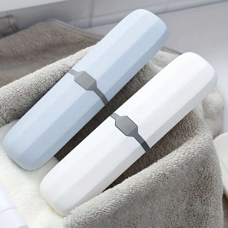 Multifunctional Portable Travel Toothbrush Storage Case – Protective Carrying Container for Toothbrush & Toothpaste – Compact Oral Care Organizer for Home, School, Business, & Camping (Blue / White / Transparent)