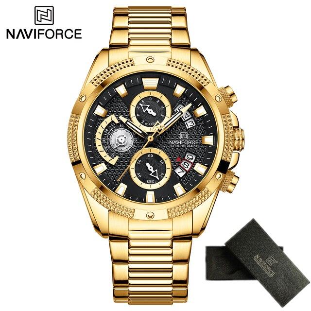 NAVIFORCE Men Luxury Chronograph Quartz Watch 2022 Waterproof Date Stainless Steel Sport Luminous Fashion Gold Black.jpg 640x640 2
