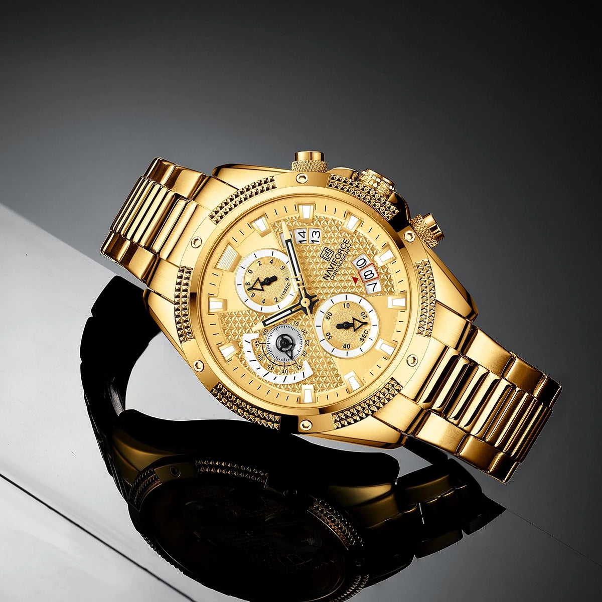 NAVIFORCE Men Luxury Chronograph Quartz Watch 2022 Waterproof Date Stainless Steel Sport Luminous Fashion Gold Black.jpg Q90.jpg 