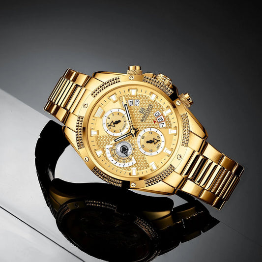 NAVIFORCE Men Luxury Chronograph Quartz Watch 2022 Waterproof Date Stainless Steel Sport Luminous Fashion Gold Black.jpg Q90.jpg 
