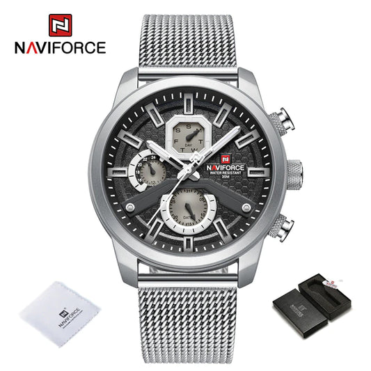 NAVIFORCE Men s Calendar Watches Casual Sport Watch for Men Quartz WristWatch Stainless Steel Strap Watch.jpg 640x640 1