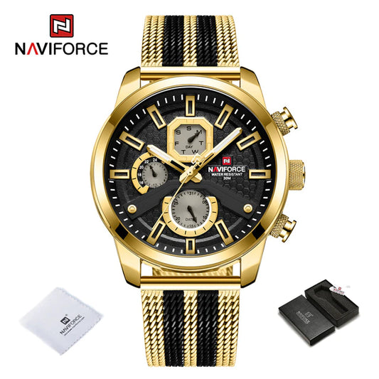 NAVIFORCE Men s Calendar Watches Casual Sport Watch for Men Quartz WristWatch Stainless Steel Strap Watch.jpg 640x640 2