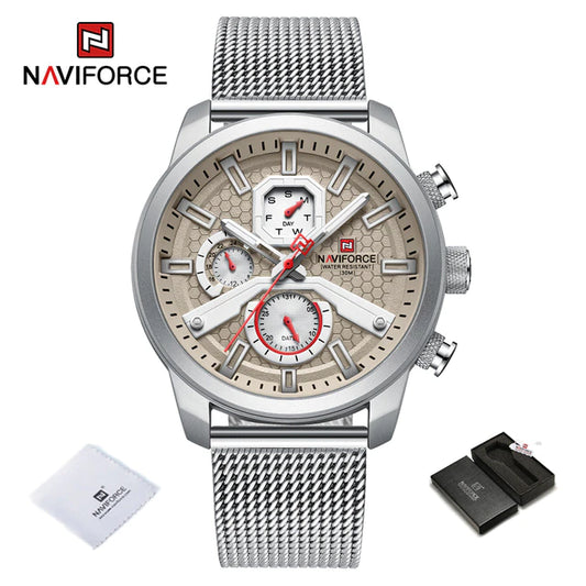 NAVIFORCE Men s Calendar Watches Casual Sport Watch for Men Quartz WristWatch Stainless Steel Strap Watch.jpg 640x640