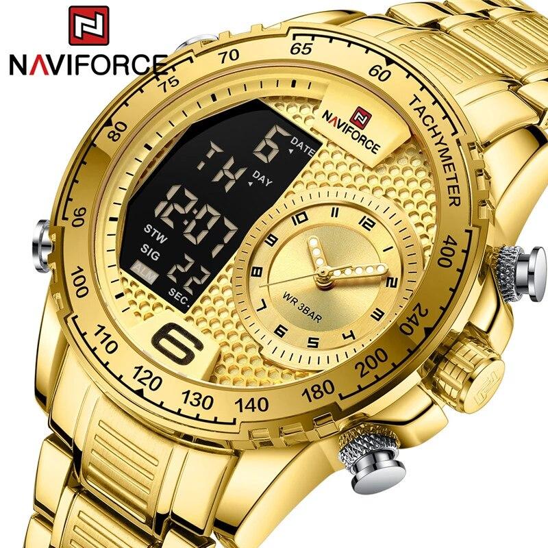 NAVIFORCE Top Brand Luxury Classic Men Watch Quartz Digital Male Clock Military Sport Gold Stainless Steel 1.jpg Q90 1.jpg  1
