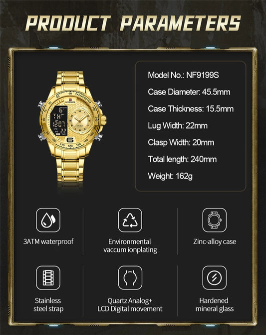 NAVIFORCE Top Brand Luxury Classic Men Watch Quartz Digital Male Clock Military Sport Gold Stainless Steel.jpg Q90.jpg  3 1