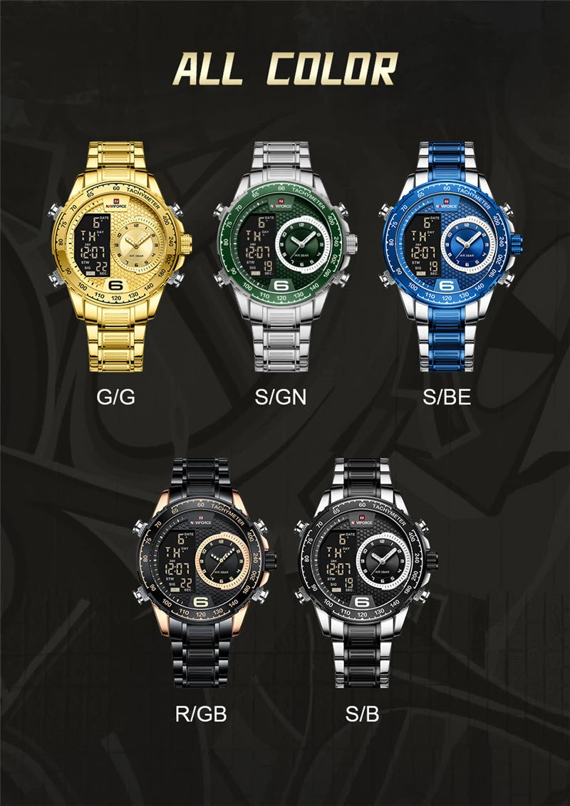 NAVIFORCE Top Brand Luxury Classic Men Watch Quartz Digital Male Clock Military Sport Gold Stainless Steel.jpg Q90.jpg  4 1