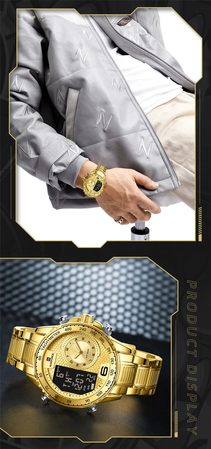 NAVIFORCE Top Brand Luxury Classic Men Watch Quartz Digital Male Clock Military Sport Gold Stainless Steel.jpg Q90.jpg  5