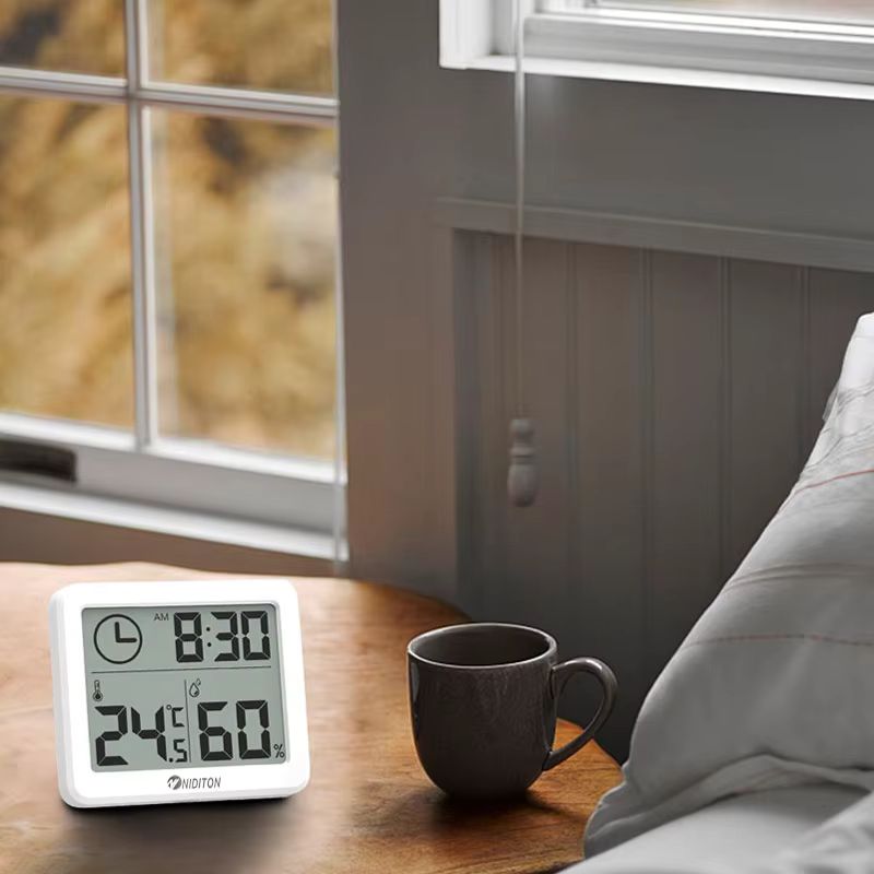 NIDITON Digital Desk & Wall Clock – High-Precision Temperature & Humidity Display – Large Screen Electronic Clock for Home, Kitchen, and Office