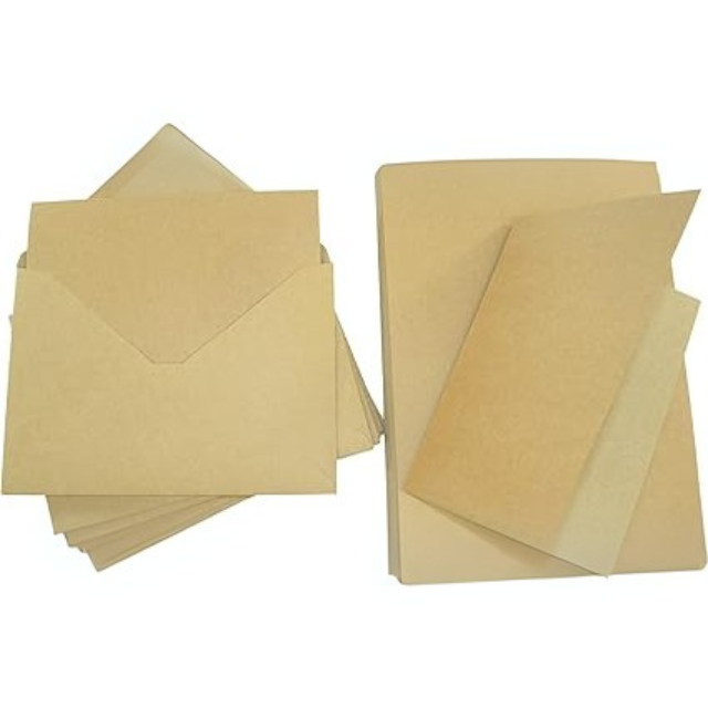 Netuno Folding Cards Set – A6 Kraft Cardboard with C6 Envelopes, Vintage Blank Greeting Cards with Letter Sleeves