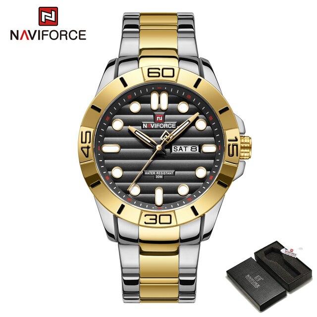 New Fashion Mens Watches NAVIFORCE Gold Business Sport Chronograph Waterproof Steel Band Analog Wristwatch Relogio Masculino.jpg 640x640 5