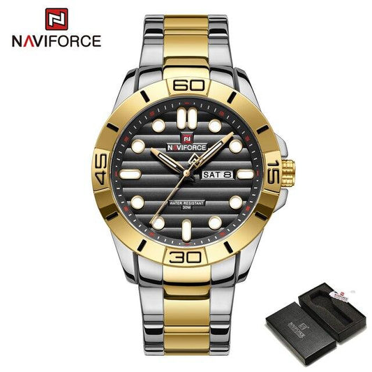 New Fashion Mens Watches NAVIFORCE Gold Business Sport Chronograph Waterproof Steel Band Analog Wristwatch Relogio Masculino.jpg 640x640 5