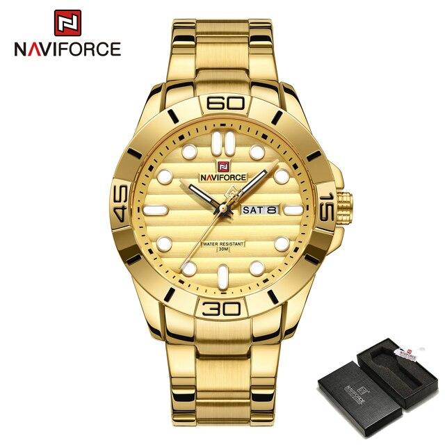 New Fashion Mens Watches NAVIFORCE Gold Business Sport Chronograph Waterproof Steel Band Analog Wristwatch Relogio Masculino.jpg 640x640