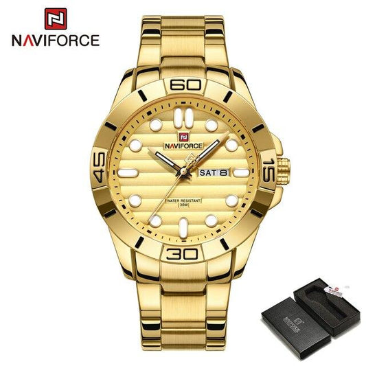 New Fashion Mens Watches NAVIFORCE Gold Business Sport Chronograph Waterproof Steel Band Analog Wristwatch Relogio Masculino.jpg 640x640