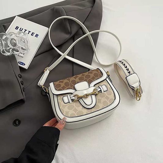 New Retro Korean Crossbody Bag for Women – Trendy Saddle Bag with Wide Shoulder Strap