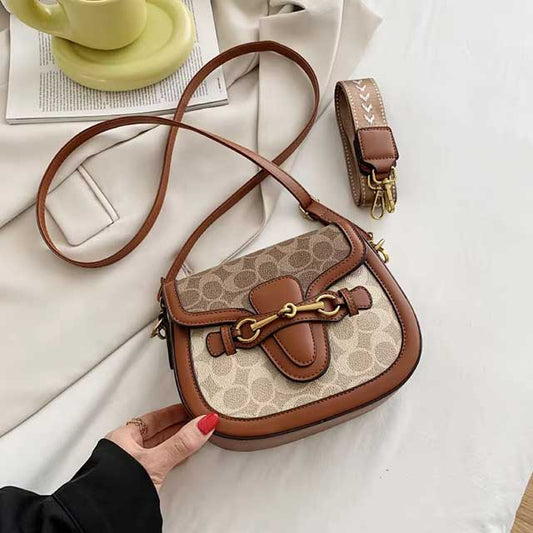 New Retro Korean Crossbody Bag for Women – Trendy Saddle Bag with Wide Shoulder Strap