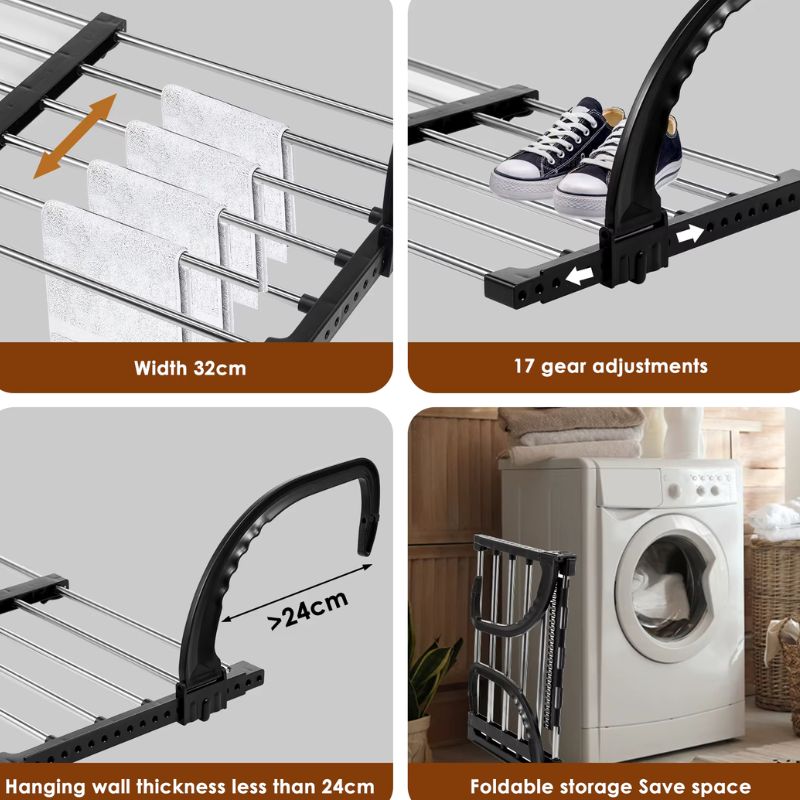 New Foldable Radiator Drying Rack – Extendable Stainless Steel Clothes Hanger (42-72cm) for Shoes, Towels, and Balcony Organization