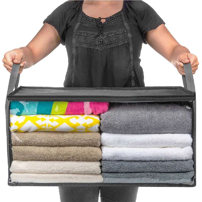 Non-Woven Clothes Storage Bag – Foldable Quilt & Blanket Organizer with Reinforced Handles – Dust-Proof Wardrobe Storage Box with Dual Zipper & Clear Window – Breathable Sorting Bag for Bedding and Seasonal Clothing