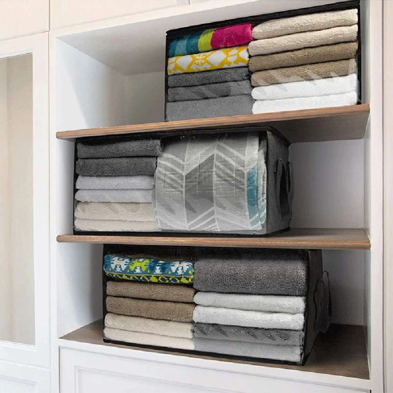 Non-Woven Clothes Storage Bag – Foldable Quilt & Blanket Organizer with Reinforced Handles – Dust-Proof Wardrobe Storage Box with Dual Zipper & Clear Window – Breathable Sorting Bag for Bedding and Seasonal Clothing