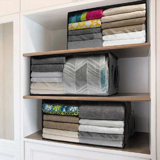 Non-Woven Clothes Storage Bag – Foldable Quilt & Blanket Organizer with Reinforced Handles – Dust-Proof Wardrobe Storage Box with Dual Zipper & Clear Window – Breathable Sorting Bag for Bedding and Seasonal Clothing