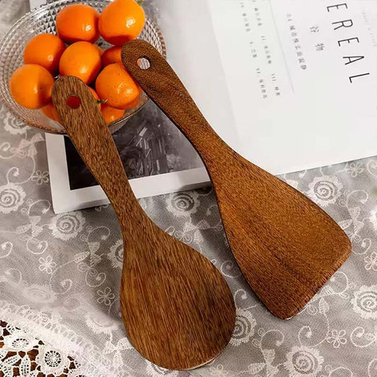 Non-Stick Wooden Spatula & Ladle Set – Japanese-Style Long Cooking Utensils for Stirring & Serving