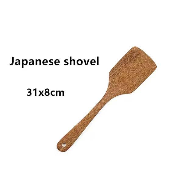 Non-Stick Wooden Spatula & Ladle Set – Japanese-Style Long Cooking Utensils for Stirring & Serving
