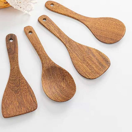 Non-Stick Wooden Spatula & Ladle Set – Japanese-Style Long Cooking Utensils for Stirring & Serving