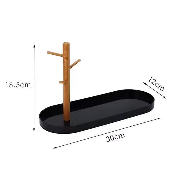 Black Nordic Bamboo Tree Branch Storage Tray | Desktop Key Hanger & Jewelry Display Stand for Living Room