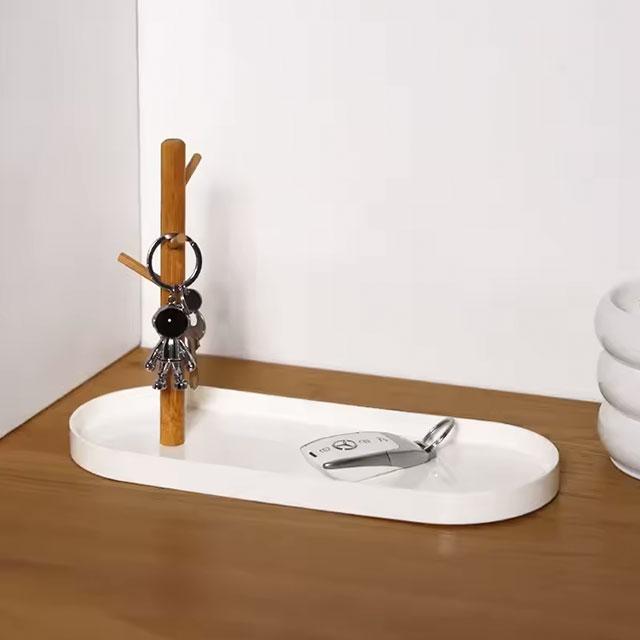 Black Nordic Bamboo Tree Branch Storage Tray | Desktop Key Hanger & Jewelry Display Stand for Living Room