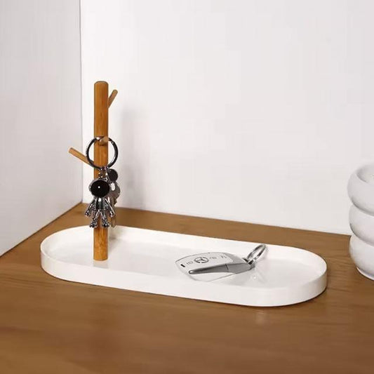 Black Nordic Bamboo Tree Branch Storage Tray | Desktop Key Hanger & Jewelry Display Stand for Living Room