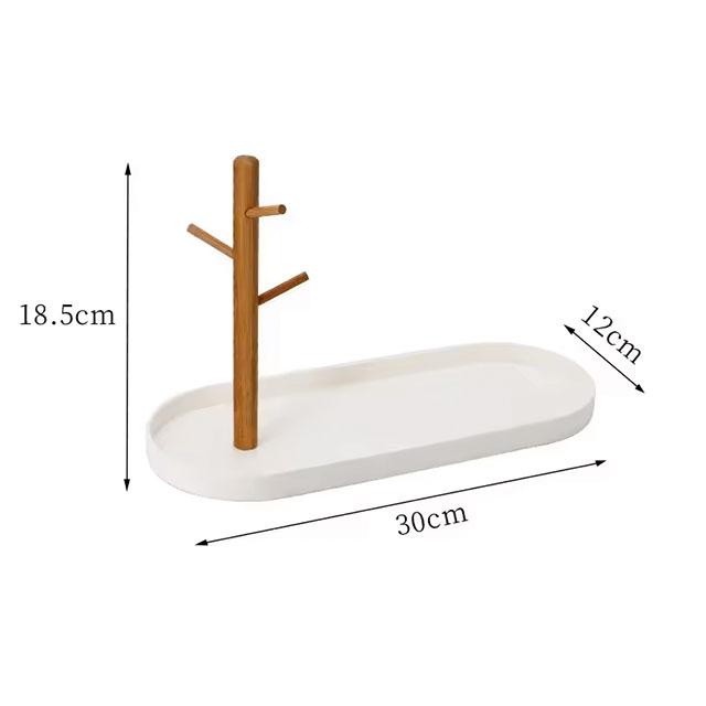 Black Nordic Bamboo Tree Branch Storage Tray | Desktop Key Hanger & Jewelry Display Stand for Living Room