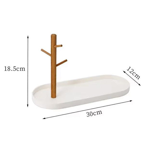 Black Nordic Bamboo Tree Branch Storage Tray | Desktop Key Hanger & Jewelry Display Stand for Living Room