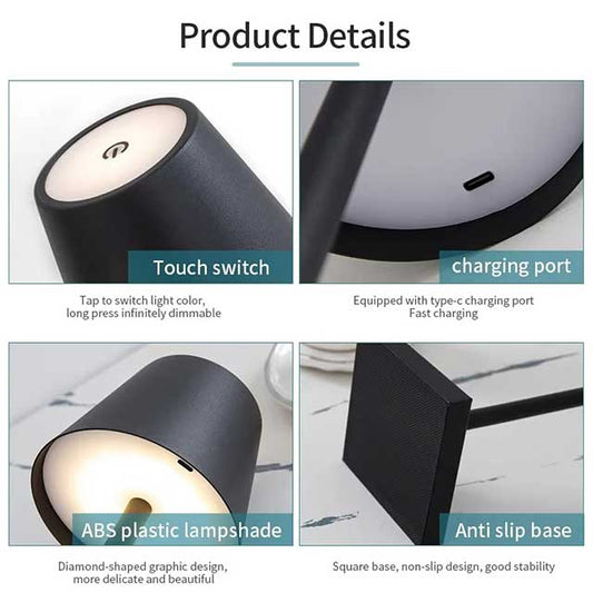 Nordic LED Table Lamp – Rechargeable Touch Dimmable Desk Light for Bedroom, Home, Dining Room & Coffee Shop Decor