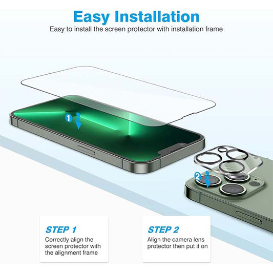 OMOTON Panzer Protective Glass for iPhone 13 Pro Max – 9H Hardness, HD Transparency, Scratch-Proof &amp; Bubble-Free Film (3+2 Pieces for Phone &amp; Camera)