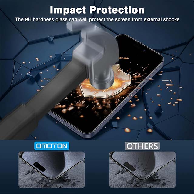 OMOTON Tempered Glass Screen Protector for iPhone 15 Pro – Pack of 3, Full Coverage, Military Grade, Indestructible &amp; Shatterproof with Installation Aid