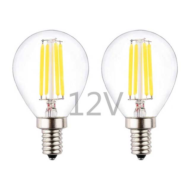 OPALRAY 12V 4W G14 LED Mini Globe Bulb – Dimmable, E12 Candelabra Base, 2700K Warm White, 40W Incandescent Replacement, Ideal for Solar Systems & 12V Battery Power